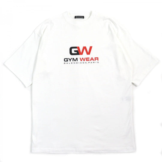 BALENCIAGA Short sleeve T-shirt 620969 TIVD Main: 100% cotton White black red GYM WEAR mens XS Used Authentic