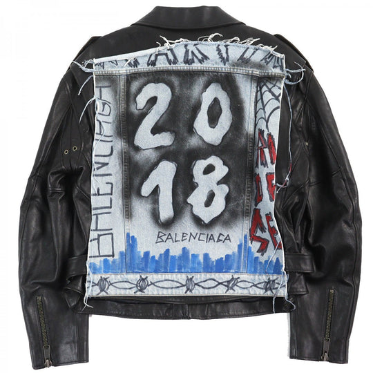 BALENCIAGA Riders jacket 534866 Leather: 100% cowhide, Filling: 100% polyester, Lining: 100% cupra black mens 46 Used Authentic