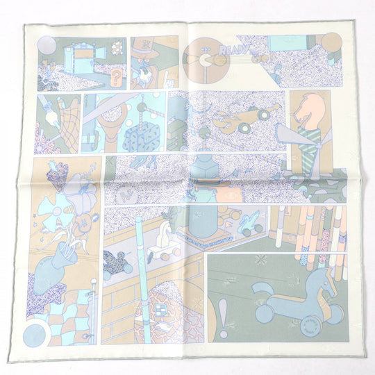 HERMES scarf Main: 100% silk Vert Amande White Beige Gavroche Ready Go Women Used Authentic