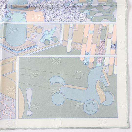 HERMES scarf Main: 100% silk Vert Amande White Beige Gavroche Ready Go Women Used Authentic