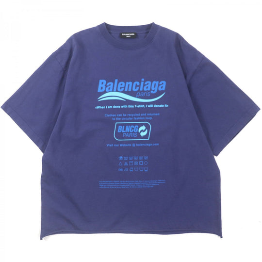 BALENCIAGA Short sleeve T-shirt 651795 cotton Navy DRY CLEANING BOXY mens XS Used Authentic