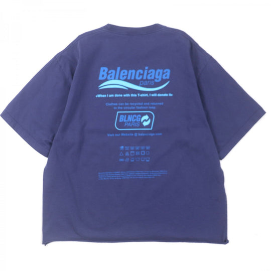 BALENCIAGA Short sleeve T-shirt 651795 cotton Navy DRY CLEANING BOXY mens XS Used Authentic
