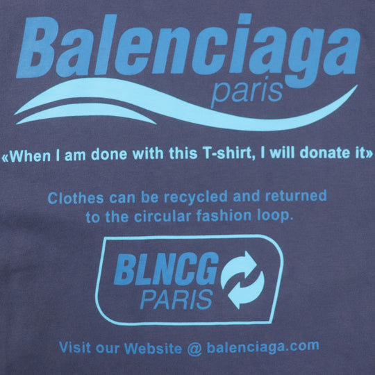 BALENCIAGA Short sleeve T-shirt 651795 cotton Navy DRY CLEANING BOXY mens XS Used Authentic
