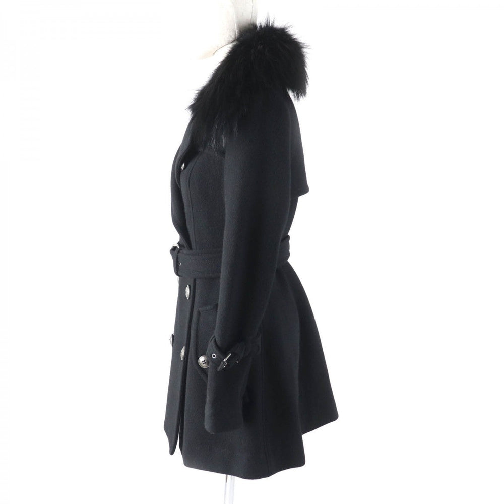 BURBERRY BLUE LABEL trench coat Outer material: 70% wool, Outer material: 30% angora, Fur: raccoon, Part: cowhide, Lining: 100% polyester black Women 38 Used Authentic