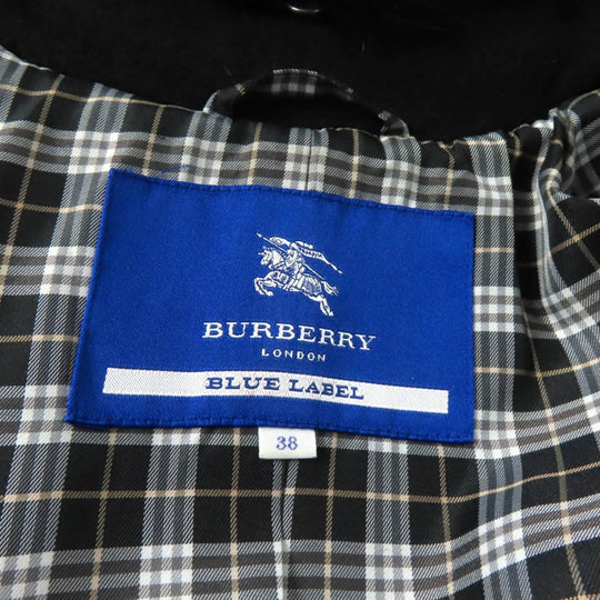 BURBERRY BLUE LABEL trench coat Outer material: 70% wool, Outer material: 30% angora, Fur: raccoon, Part: cowhide, Lining: 100% polyester black Women 38 Used Authentic