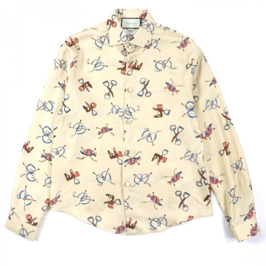 GUCCI Long sleeve shirt 586940 Main: 100% silk beige ZACME mens 50 Used Authentic