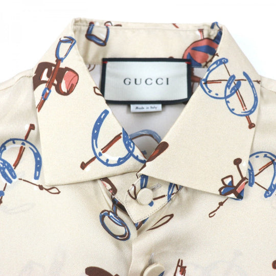 GUCCI Long sleeve shirt 586940 Main: 100% silk beige ZACME mens 50 Used Authentic