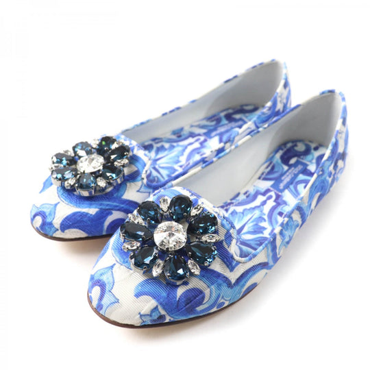 DOLCE&GABBANA pumps Canvas, Leather blue majolica print Flat shoes Women 35 1/2 Used Authentic