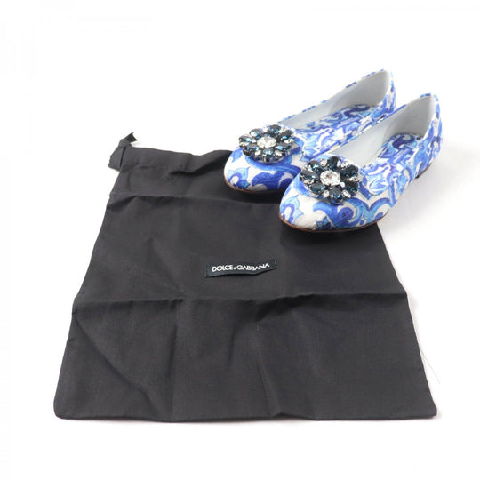 DOLCE&GABBANA pumps Canvas, Leather blue majolica print Flat shoes Women 35 1/2 Used Authentic