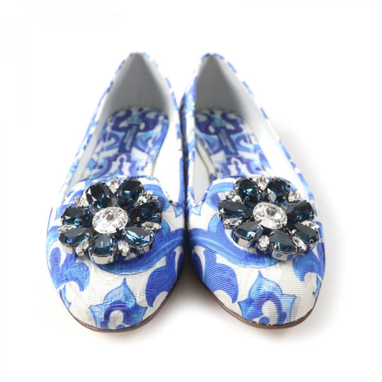 DOLCE&GABBANA pumps Canvas, Leather blue majolica print Flat shoes Women 35 1/2 Used Authentic