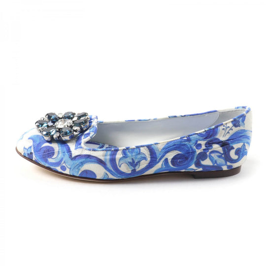 DOLCE&GABBANA pumps Canvas, Leather blue majolica print Flat shoes Women 35 1/2 Used Authentic