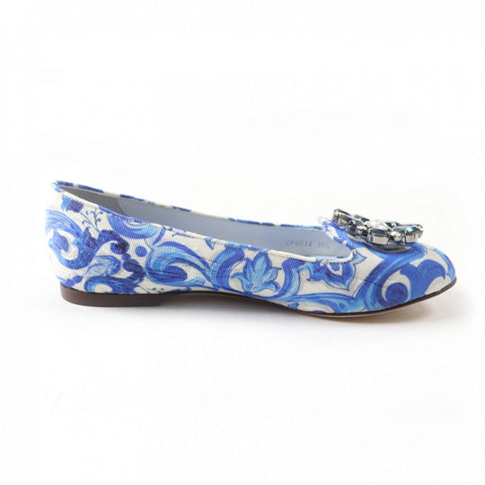 DOLCE&GABBANA pumps Canvas, Leather blue majolica print Flat shoes Women 35 1/2 Used Authentic