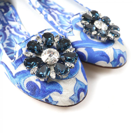 DOLCE&GABBANA pumps Canvas, Leather blue majolica print Flat shoes Women 35 1/2 Used Authentic