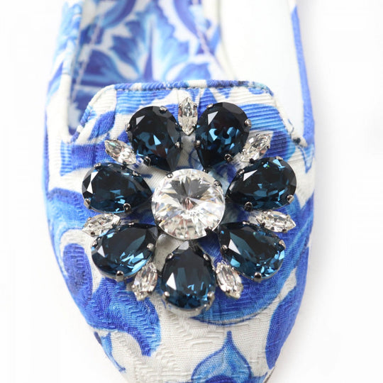 DOLCE&GABBANA pumps Canvas, Leather blue majolica print Flat shoes Women 35 1/2 Used Authentic
