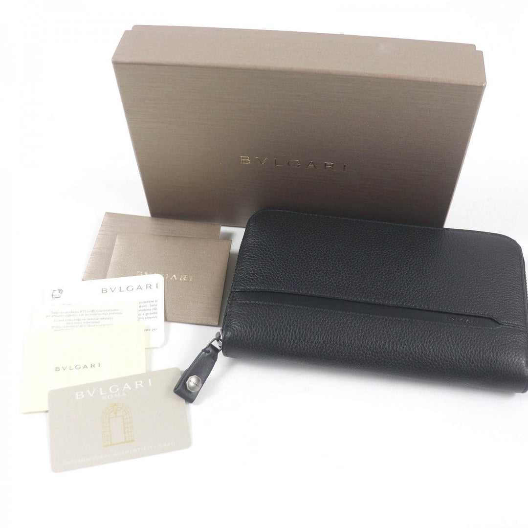BVLGARI Long Wallet Purse 36968 leather black Octo