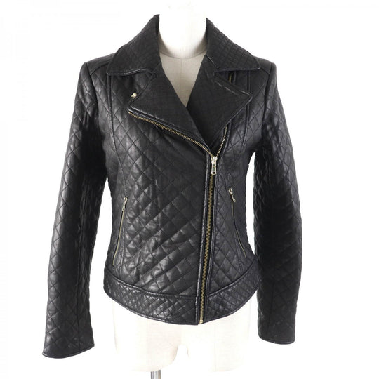 COLE HAAN Riders jacket Outer: goat leather, lining: 100% polyester, padding: 100% polyester black Women S Used Authentic