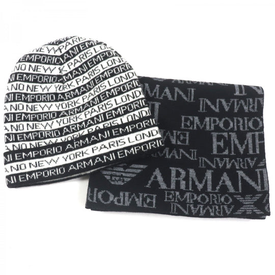 EMPORIO ARMANI Scarf Main: 50% wool, Main: 50% acrylic, Main: 35% polyester, Main: 30% wool White black gray mens Used Authentic