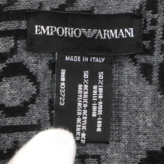 EMPORIO ARMANI Scarf Main: 50% wool, Main: 50% acrylic, Main: 35% polyester, Main: 30% wool White black gray mens Used Authentic