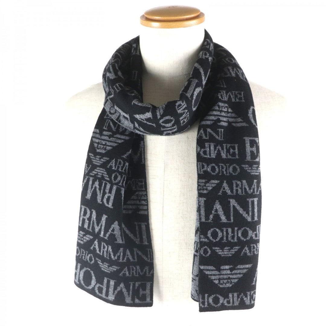 EMPORIO ARMANI Scarf Main: 50% wool, Main: 50% acrylic, Main: 35% polyester, Main: 30% wool White black gray mens Used Authentic