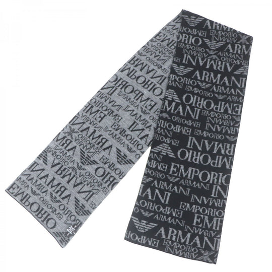 EMPORIO ARMANI Scarf Main: 50% wool, Main: 50% acrylic, Main: 35% polyester, Main: 30% wool White black gray mens Used Authentic
