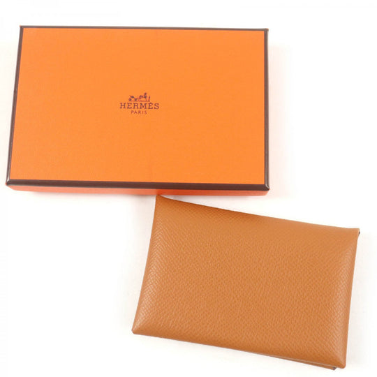 HERMES Coin case Main�FEpsom caramel Calvi mens(Unisex) Used Authentic