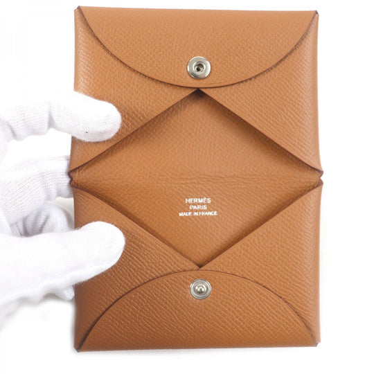 HERMES Coin case Main�FEpsom caramel Calvi mens(Unisex) Used Authentic