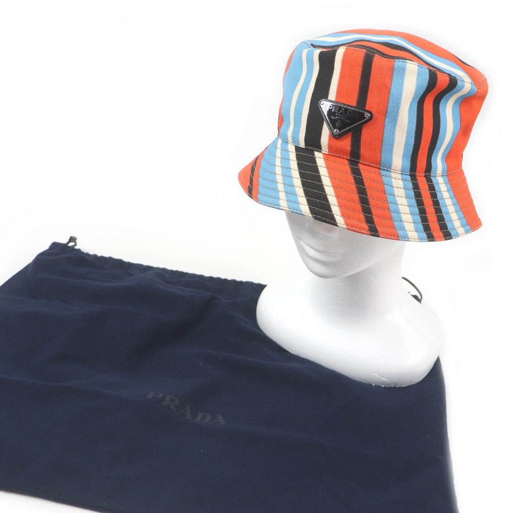 PRADA hat 2HC137 Main: 100% cotton, part: calf leather Orange type Multicolor mens Used Authentic