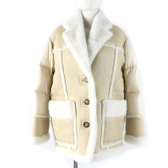 MONCLER Down jacket Main: 100% nylon, Lining: 100% nylon, Part: Mouton, Part: Sheepskin, Filling: 90% down Ivory ILAY Women Used Authentic