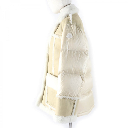 MONCLER Down jacket Main: 100% nylon, Lining: 100% nylon, Part: Mouton, Part: Sheepskin, Filling: 90% down Ivory ILAY Women Used Authentic