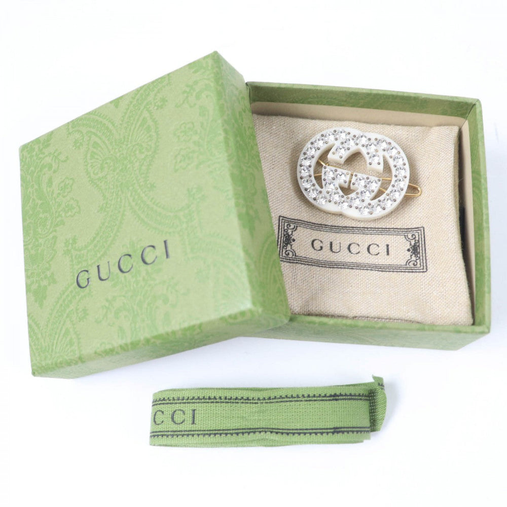 GUCCI Valletta Resin, Rhinestone, Metal Ivory Hair accessories Hair clip With rhinestone Interlocking G Women Used Authentic