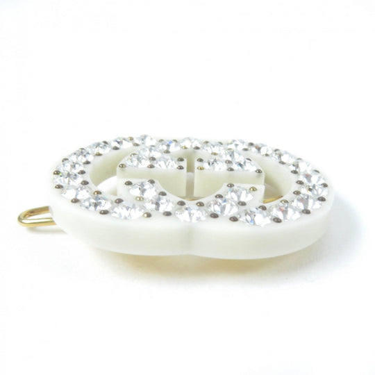 GUCCI Valletta Resin, Rhinestone, Metal Ivory Hair accessories Hair clip With rhinestone Interlocking G Women Used Authentic