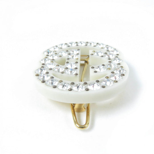 GUCCI Valletta Resin, Rhinestone, Metal Ivory Hair accessories Hair clip With rhinestone Interlocking G Women Used Authentic