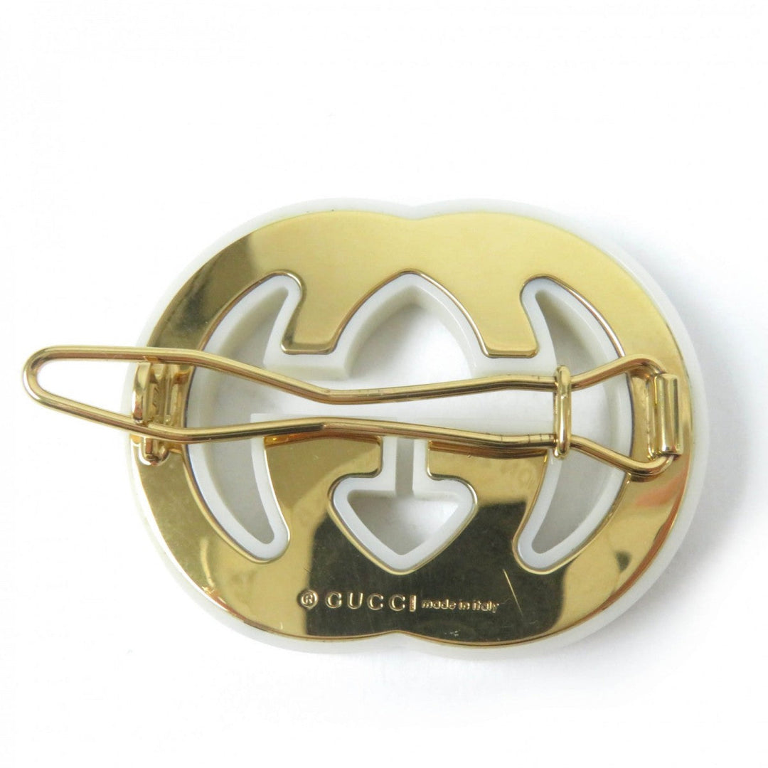 GUCCI Valletta Resin, Rhinestone, Metal Ivory Hair accessories Hair clip With rhinestone Interlocking G Women Used Authentic