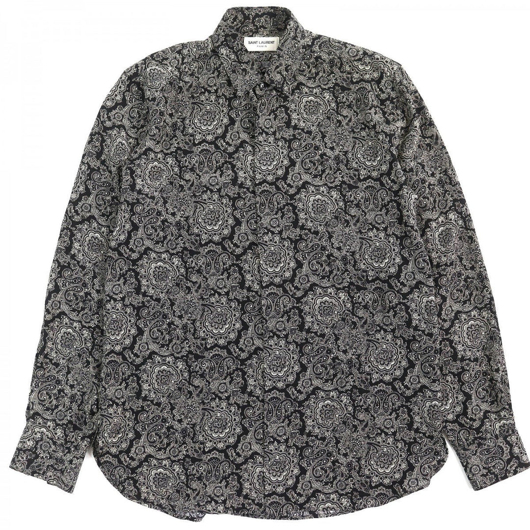 SAINT LAURENT PARIS Long sleeve shirt 515299 Main: 100% silk Black White mens 37 Used Authentic