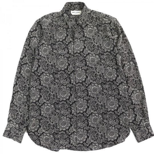 SAINT LAURENT PARIS Long sleeve shirt 515299 Main: 100% silk Black White mens 37 Used Authentic