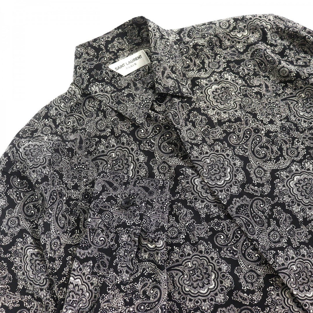 SAINT LAURENT PARIS Long sleeve shirt 515299 Main: 100% silk Black White mens 37 Used Authentic