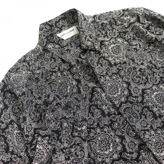 SAINT LAURENT PARIS Long sleeve shirt 515299 Main: 100% silk Black White mens 37 Used Authentic