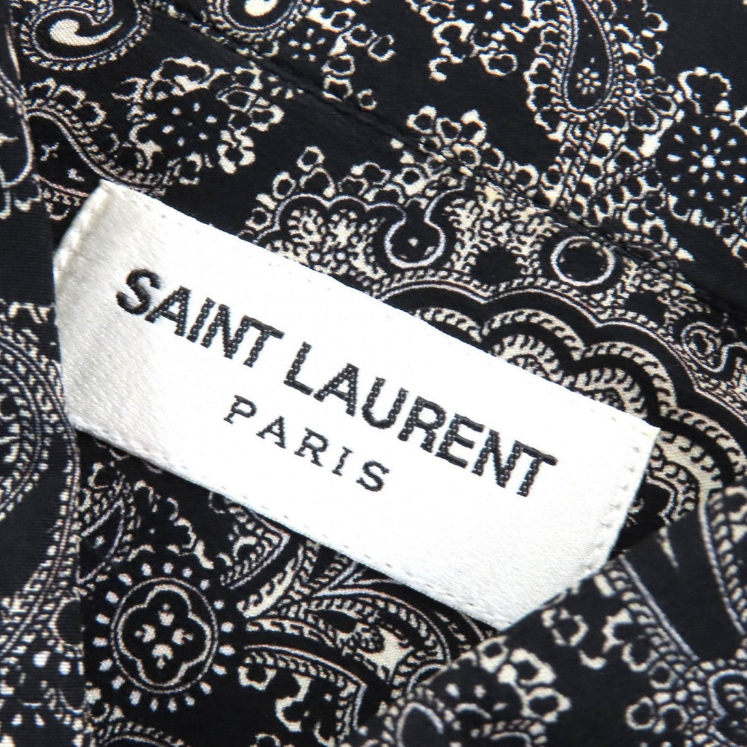 SAINT LAURENT PARIS Long sleeve shirt 515299 Main: 100% silk Black White mens 37 Used Authentic