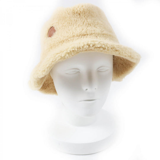 HERMES hat Main: Sheepskin, Leather part: Cowhide, Lining: 56% cotton, Lining: 44% rayon, Lining: 65% rayon beige Fove Women 57 Used Authentic