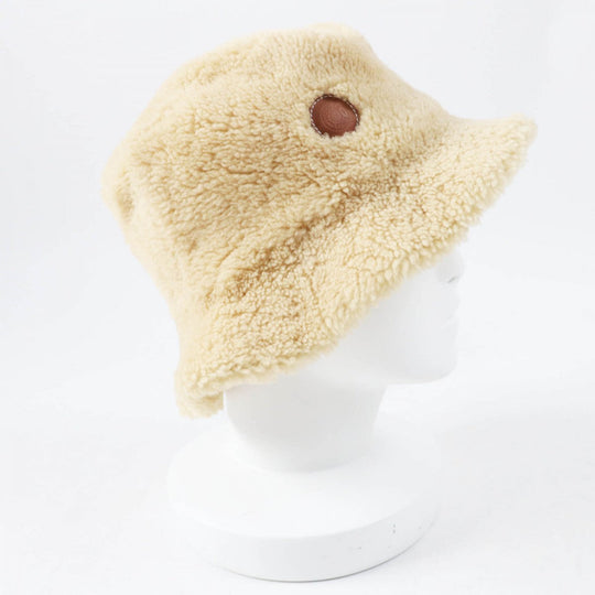 HERMES hat Main: Sheepskin, Leather part: Cowhide, Lining: 56% cotton, Lining: 44% rayon, Lining: 65% rayon beige Fove Women 57 Used Authentic