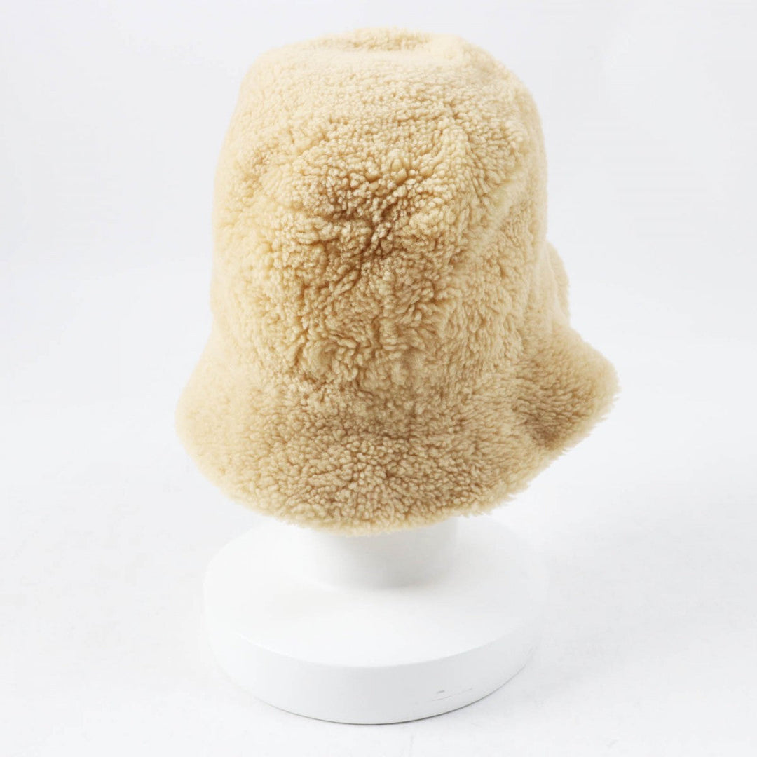 HERMES hat Main: Sheepskin, Leather part: Cowhide, Lining: 56% cotton, Lining: 44% rayon, Lining: 65% rayon beige Fove Women 57 Used Authentic