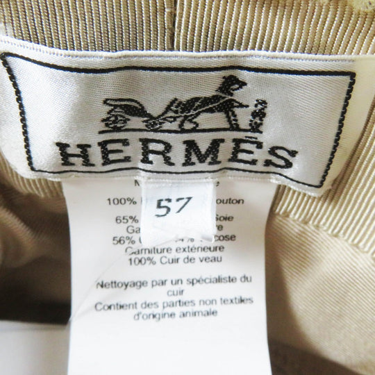 HERMES hat Main: Sheepskin, Leather part: Cowhide, Lining: 56% cotton, Lining: 44% rayon, Lining: 65% rayon beige Fove Women 57 Used Authentic