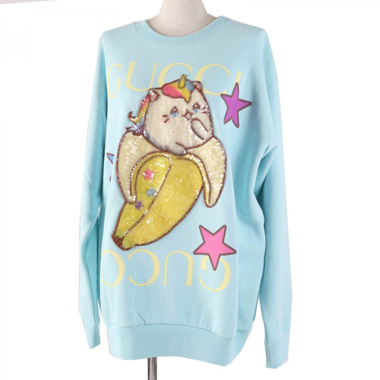 GUCCI sweat 617964 Main: 100% cotton, part: 75% silk, part: 25% polyester, part: sequins, part: glass light blue multi Women S Used Authentic