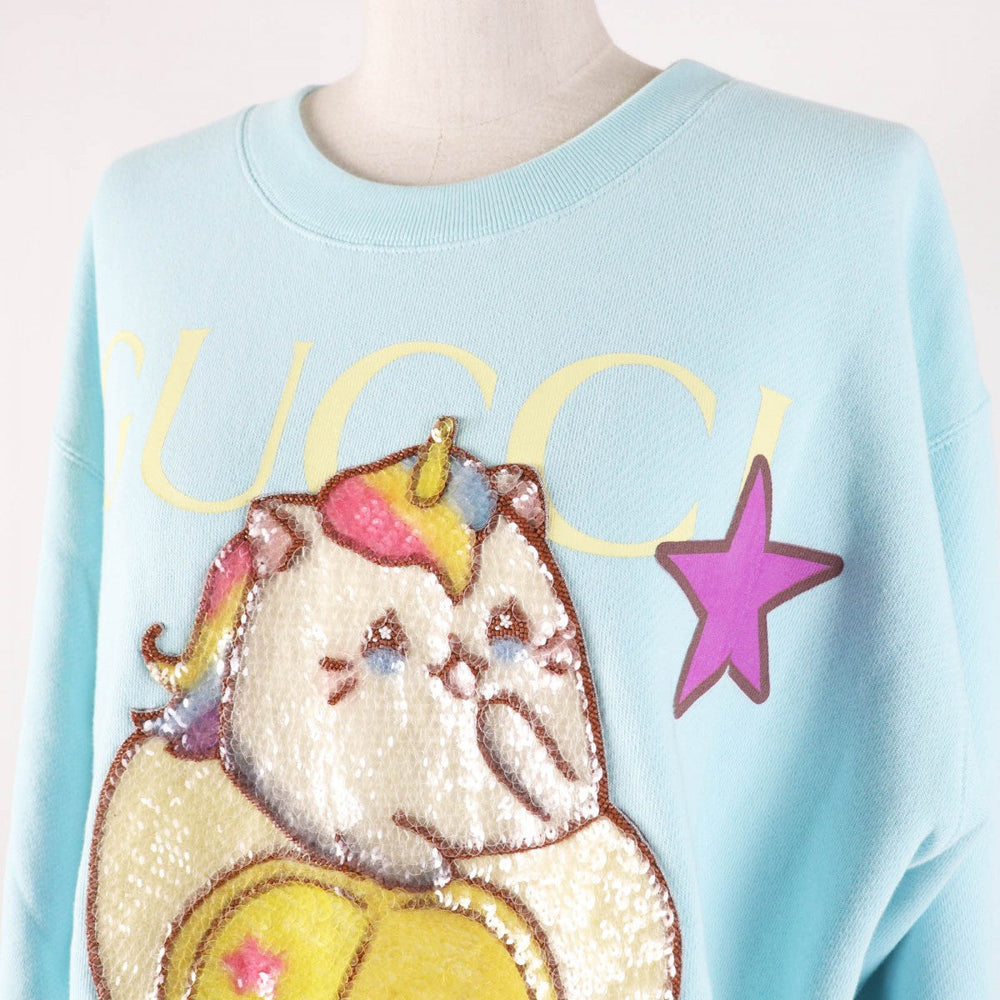GUCCI sweat 617964 Main: 100% cotton, part: 75% silk, part: 25% polyester, part: sequins, part: glass light blue multi Women S Used Authentic