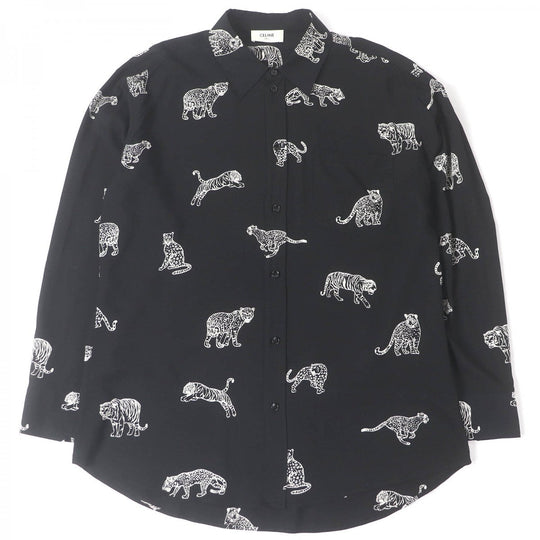 CELINE Long sleeve shirt 2C718362Q Main: 100% rayon black mens 37 Used Authentic