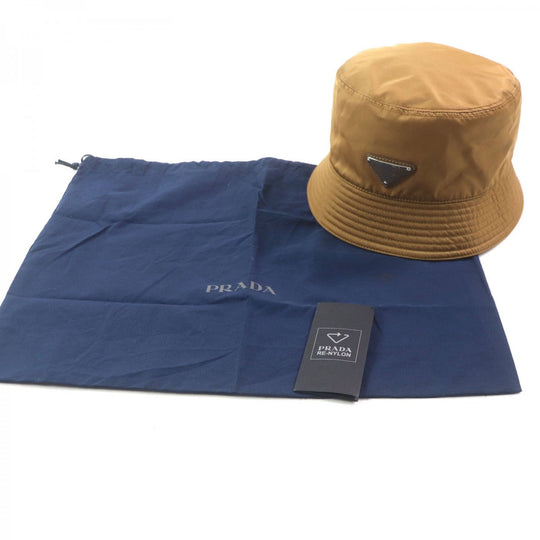 PRADA hat 2HC137 Outer: 100% polyamide (nylon), Lining: 100% cotton, Leather part: Cowhide Brown mens XL Used Authentic