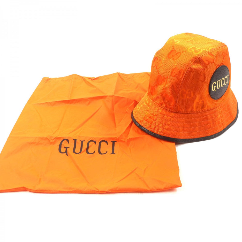GUCCI hat 627115 Outer: 100% nylon, Lining: 100% cotton, Part: 50% rayon, Part: 50% cotton, Leather part: cowhide Orange black Off The Grid mens M Used Authentic