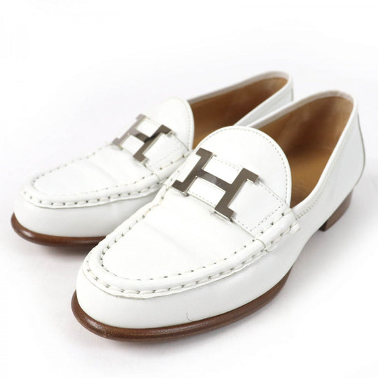 HERMES loafers leather white Moccasin Paris Constance 35