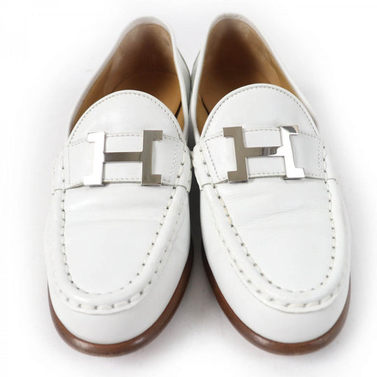 HERMES loafers leather white Moccasin Paris Constance 35