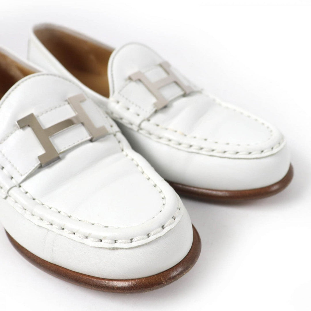 HERMES loafers leather white Moccasin Paris Constance 35